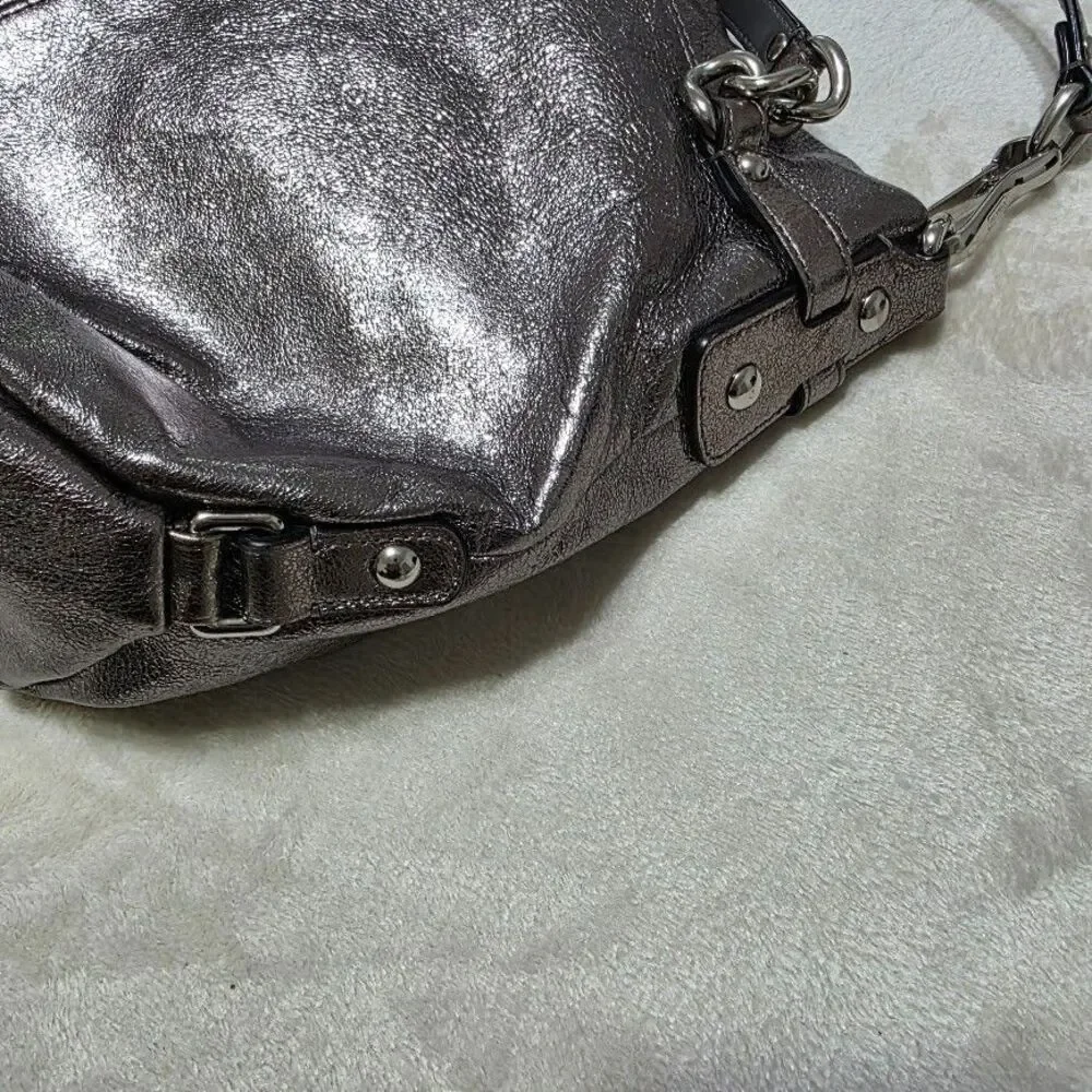 COACH Brooke Handbag Leather Pewter Metallic Hobo Purse F17165 Silver Hardware - Picture 4 of 12